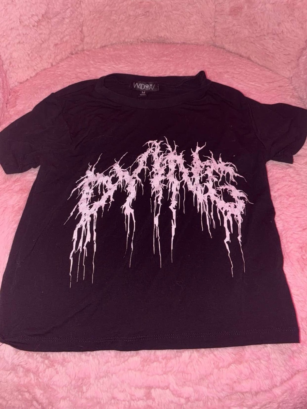 Dolls Kill Black Kids Tee with Pink Drip Logo